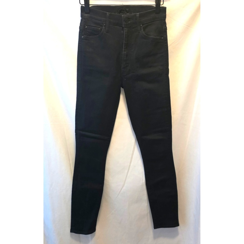 MOTHER High Waisted Looker Skinny Jeans Black Denim Size 26